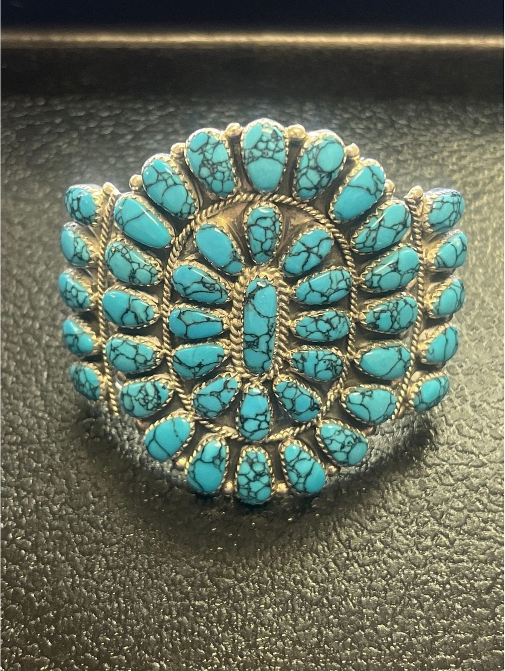 Navajo handmade sterling silver turquoise statement cluster bracelet